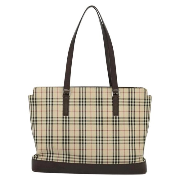 BURBERRY Nova Check Tote Bag Canvas Beige Silver - Picture 2 of 15